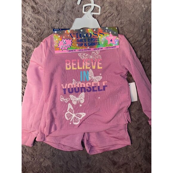 Vigoss Girls 2-Piece Top & Shorts Set Size 4 Pink Graphic Tee Soft Knit - Picture 1 of 4